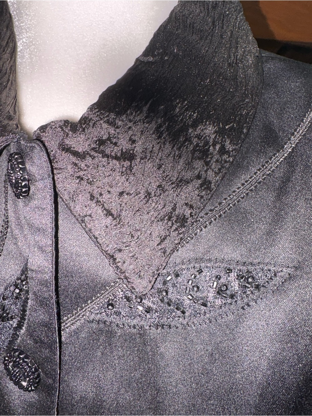 anage size large black button jacket embroidered & beads lined EUC - Picture 2 of 8